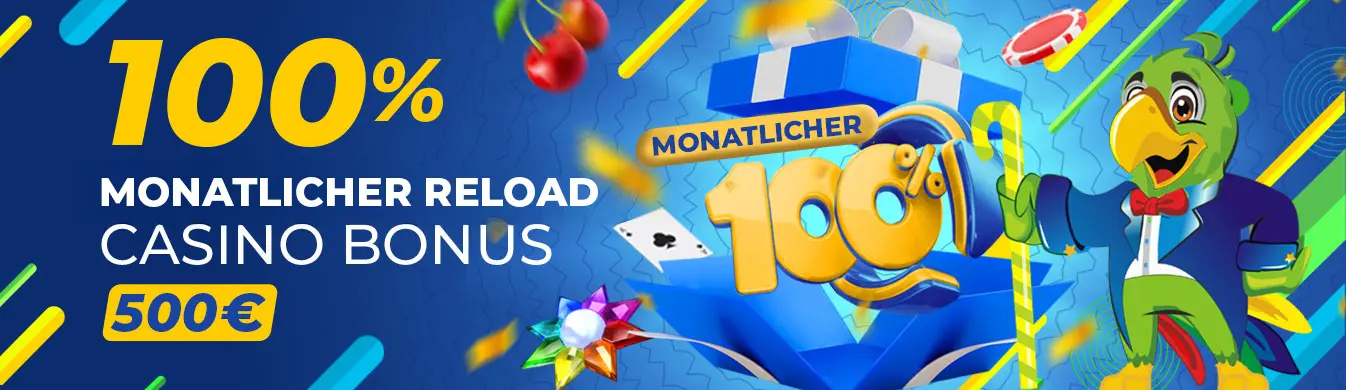 Monatlicher Reload-Bonus 100 % bis 500 € bei Spassino